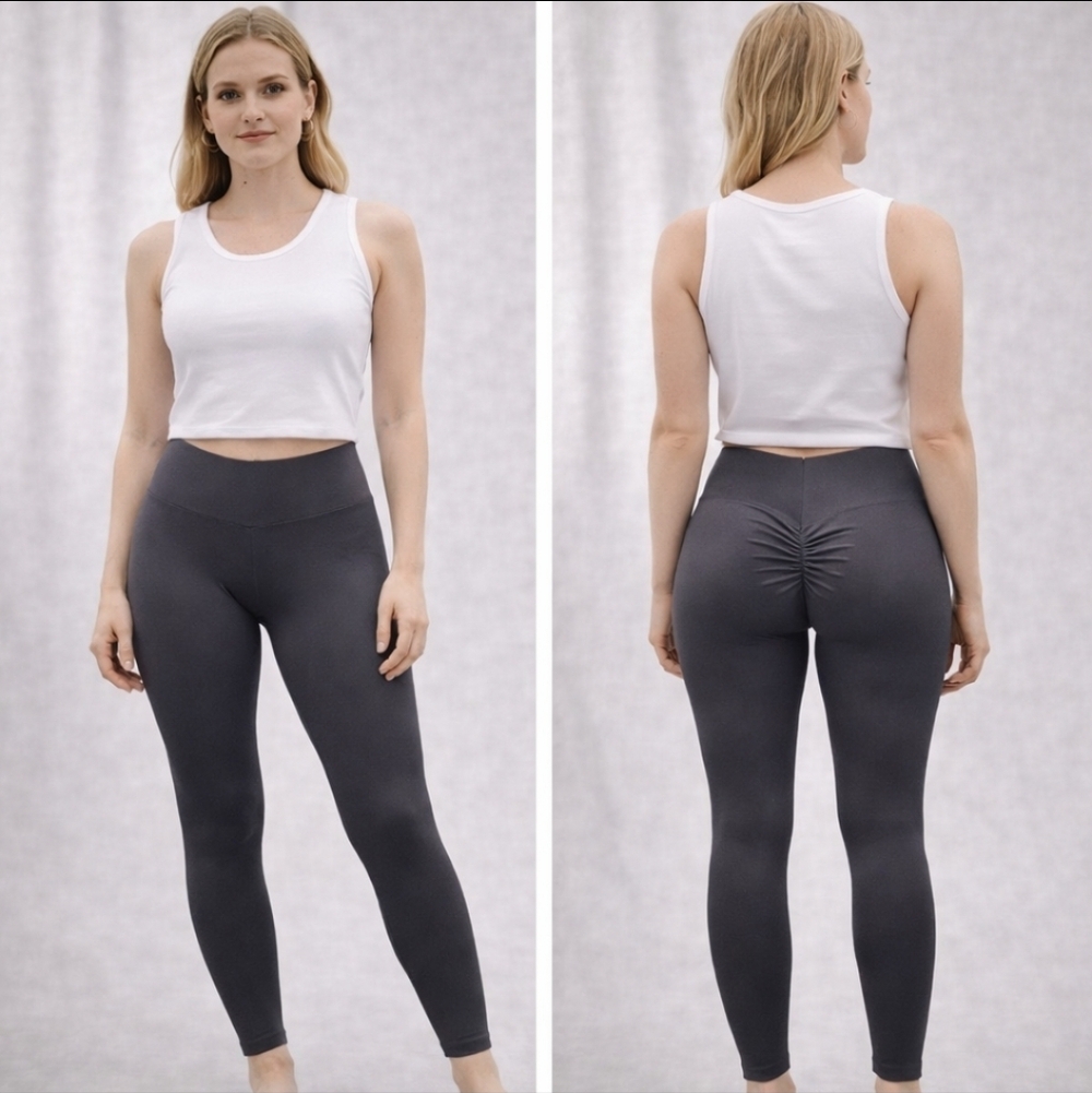 Dark Gray Scrunch Back Leggings Booty Lift Gym Athleisure Workout Size L